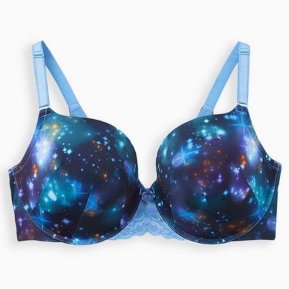 Torrid Galaxy Print Perfect Coverage Push Up Bra Underwire Blue 48D